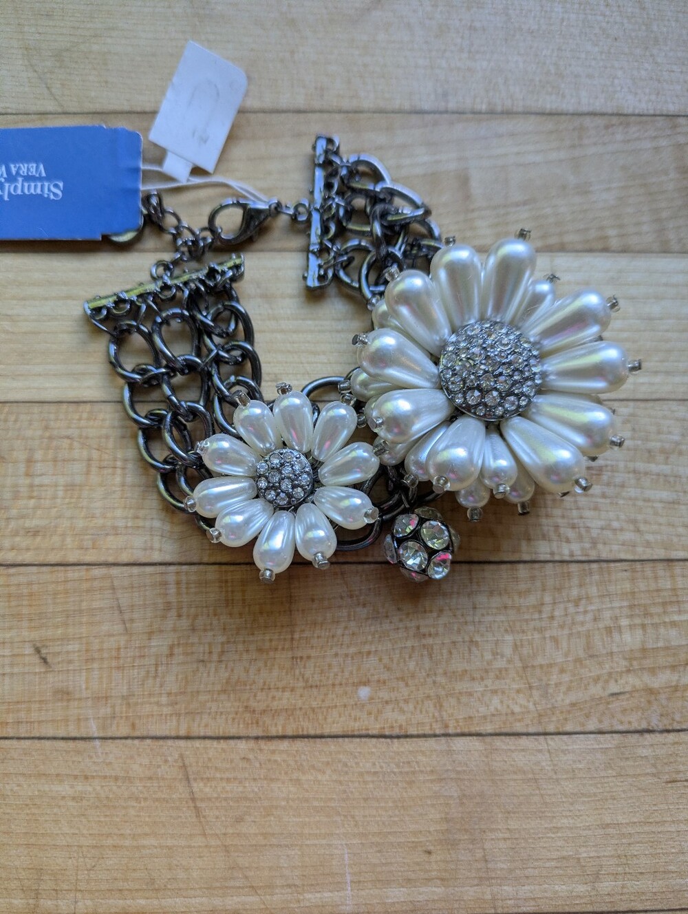 Simply Vera, Vera Wang Pearl And Silver Tone Floral Statement Bracelet